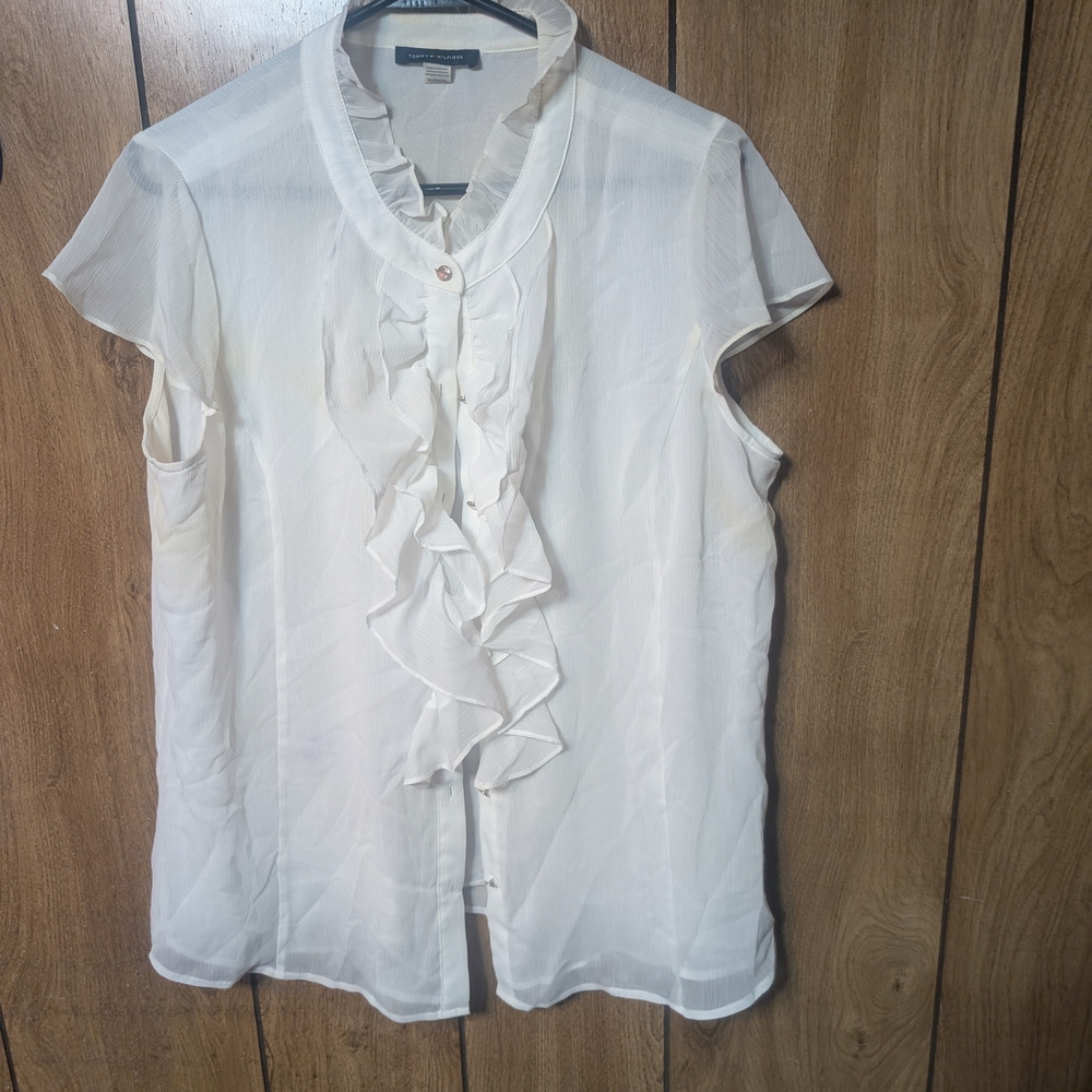 Tommy Hilfiger White Ruffle Front Blouse